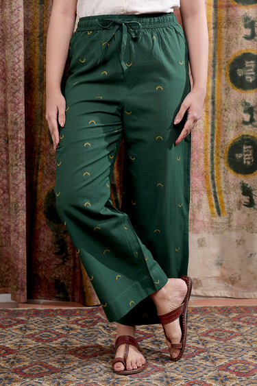 Palm Green Dobby Buti South Cotton Women Flared Pant WFLPT252C70