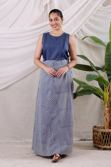 Blue Bagru Cotton Wraparound