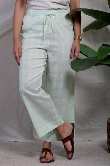 Pastel Green Stripes Cotton Dobby Women Flared Pant