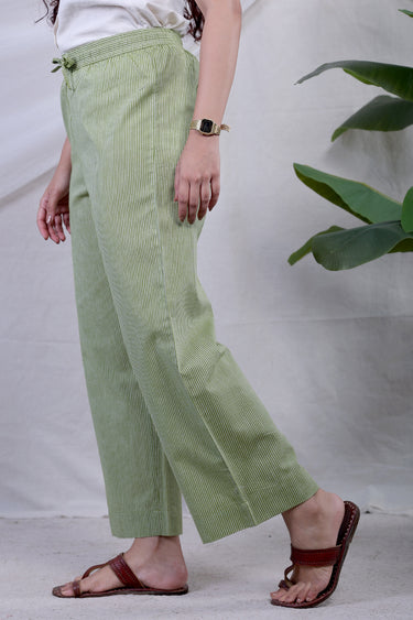 Forest Green Stripes South Cotton Women Flared Pant
