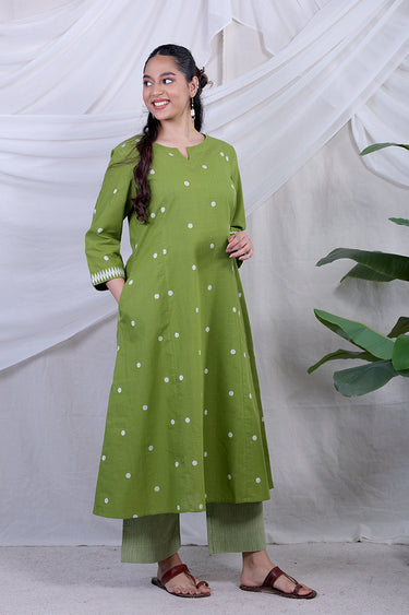 Forest Green Dobby South Cotton Women Long Kurta