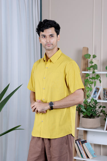 Mustard Dyed Cotton Slub Men Shirt