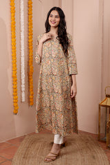 Beige Kalamkari Kurta with Long Sleeves women
