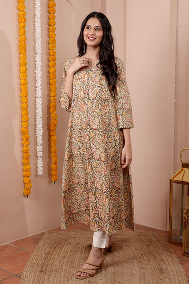Beige Kalamkari Kurta with Long Sleeves women
