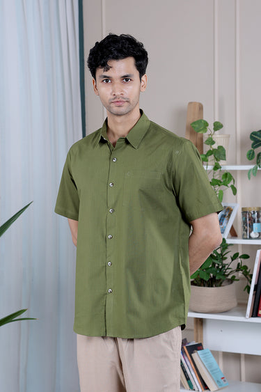 Forest Green Dyed Cotton Slub Men Shirt