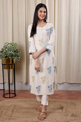 Ivory Sanganeri Cotton Long Kurta for women
