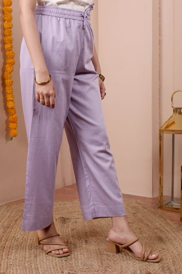 Lilac Hand Dyed Cotton Satin Women Flared Pant WFLPT252C42