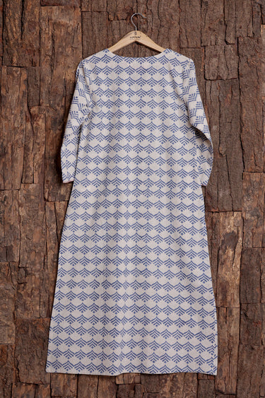 Dark Blue Sanganeri Natural Cotton Linen Women Long Kurta