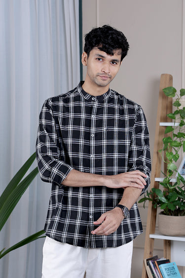 Black Checks South Cotton Men Shirt