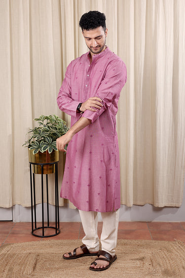Mauve Dobby South Cotton Men Long Kurta Full Sleeves MLKFS251C38