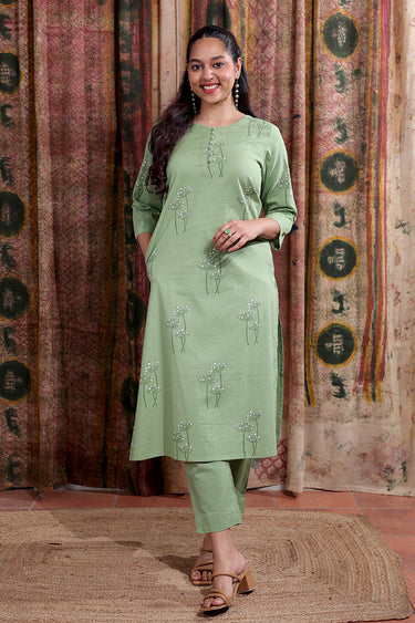 Green Sanganeri Cotton Seer Sucker Women Long Kurta