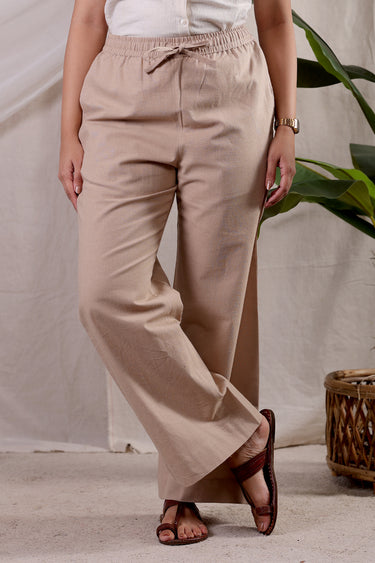 Dark Beige Dyed Soft Cotton Linen Women Wide Leg Pant