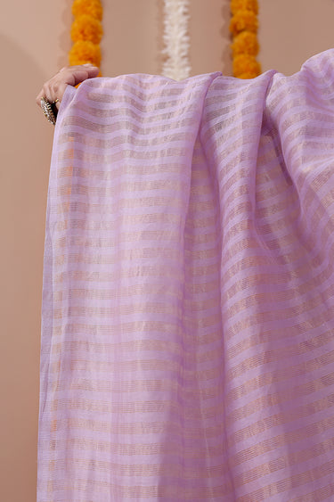 Lilac Zari Stripes Chanderi Silk Dupatta DUPAT252C95