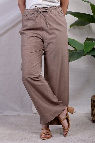 Walnut Brown Dyed Soft Cotton Linen Women Wide Leg Pant