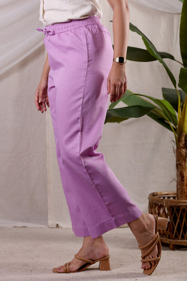 Mauve Dyed Cotton Satin Women Flared Pant