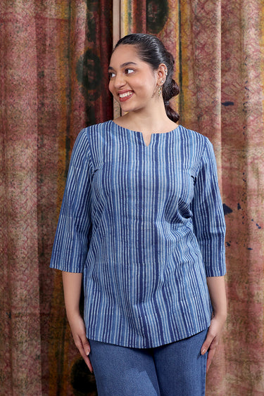 Indigo Dhabu Cotton Women Kurti Long Sleeves WKILS253C36