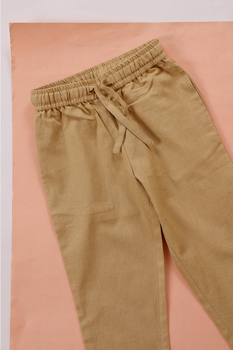 Beige Hand Dyed Cotton Flax Girl Ankle Pant