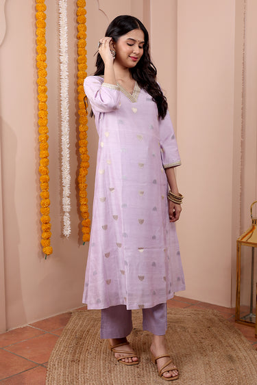 Lilac Jaquard Buta Banarasi Silk Women Long Kurta Long Sleeves WLKLS252C105