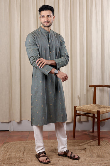 Dark Blue Dobby South Cotton Men Long Kurta Full Sleeves MLKFS252C13