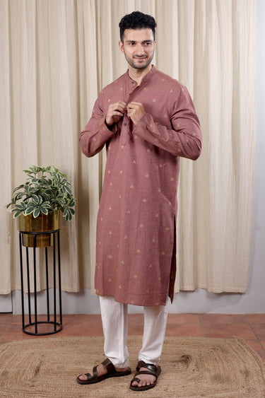 Mauve Dobby South Cotton Men Long Kurta Full Sleeves MLKFS252C15