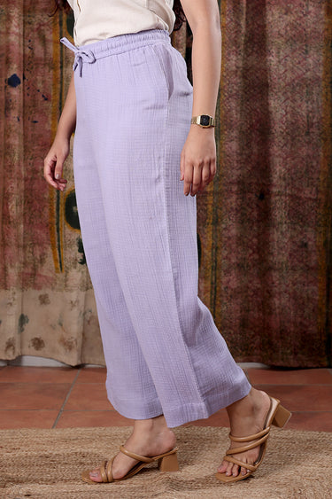 Lilac Hand Dyed Cotton Double Cloth Women Flared Pant