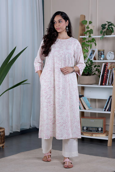 Rose Pink Sanganeri Cotton Dobby Women Long Kurta