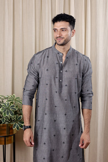 Grey Dobby South Cotton Men Long Kurta Full Sleeves MLKFS251C40