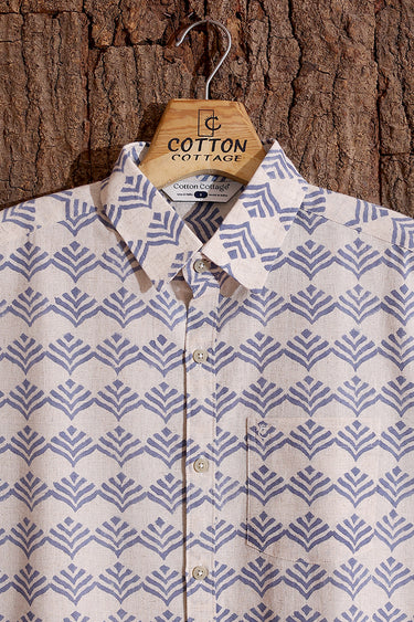 Dark Blue Sanganeri Cotton Linen Men Shirt Half Sleeves MSHHS253C4