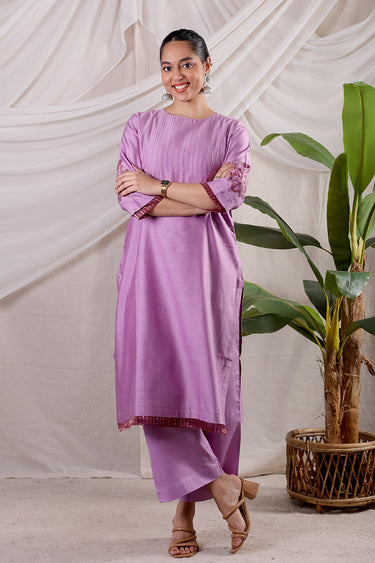 Mauve Dyed Chanderi Silk Women Long Kurta