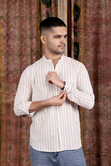 Beige Stripes Amber Cotton Men Shirt Full Sleeves MSHFS251C6