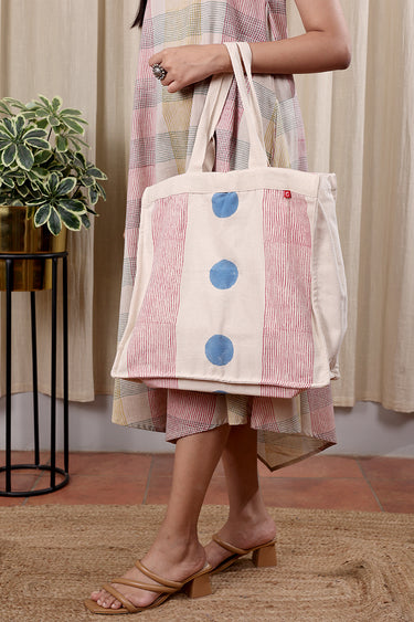 Ivory Hand Block Print Duck Cotton Tote Bag TOTBG252C9