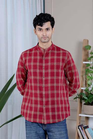 Dark Maroon Checks South Cotton Men Shirt