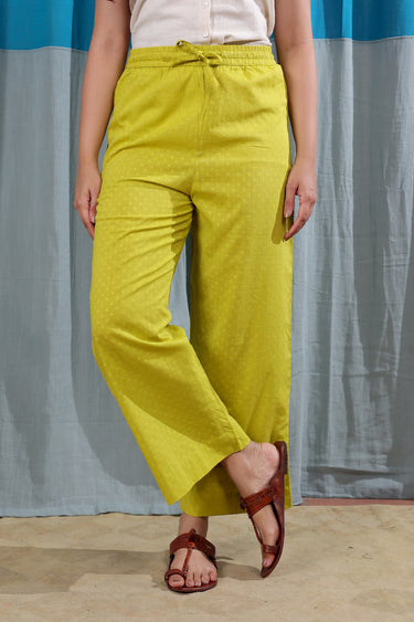 Bright Mustard Dyed Cotton Dobby Women Flared Pant