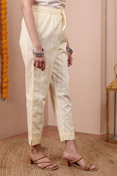 Cream Hand Dyed Dobby Stripe Women Ankle Pant WAKPT252C23