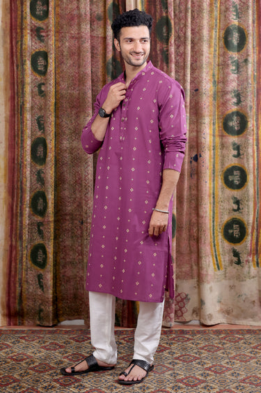 Purple Dobby Buti South Cotton Men Long Kurta Full Sleeves MLKFS253C5