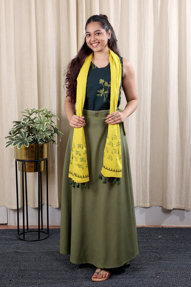 Mustard Sanganeri Cotton Malmal Stole STOLE251C59