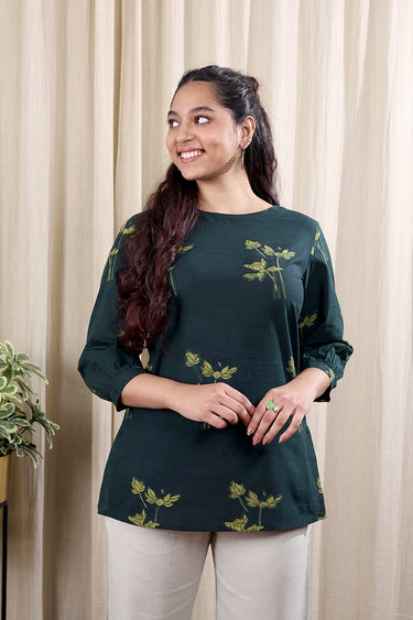 Green Dhabu Cotton Women Kurti Long Sleeves WKILS252C84