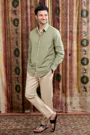 Sage Green Hand Dyed Cotton Linen Men Shirt Full Sleeves MSHFS252C18