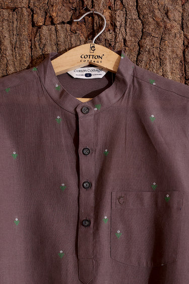 Dark Grey Dobby South Cotton Men Short Kurta Full Sleeves MSKFS253C8
