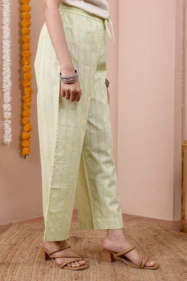 Lime Green Sanganeri Dobby Stripe Women Flared Pant WFLPT252C17