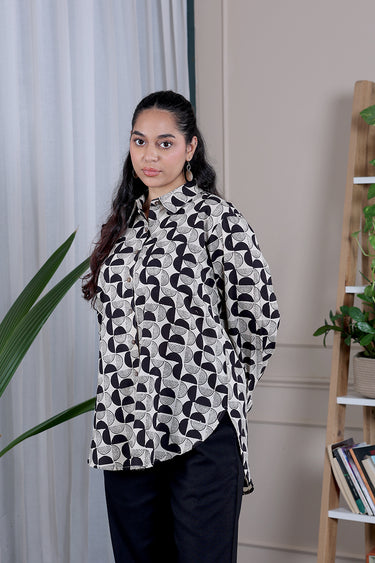 Black Bagru Cotton Women Shirt