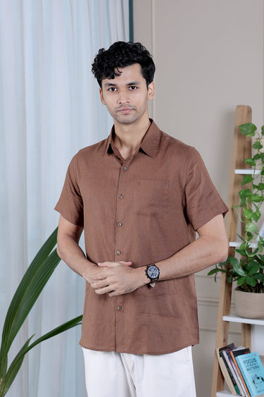 Walnut Brown Dyed Lyocell Linen Men Shirt