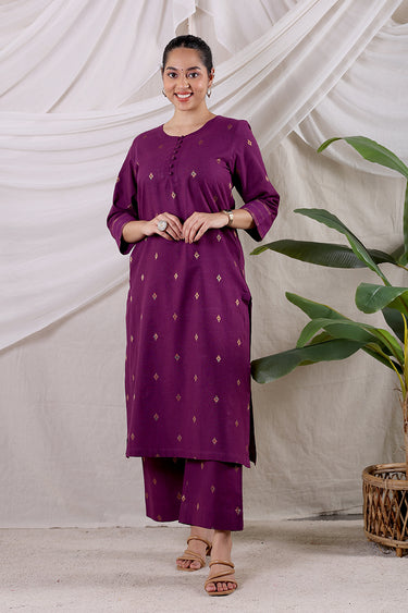 Dark Purple Zari Buti South Cotton Women Long Kurta