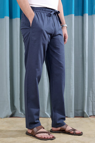 Midnight Blue Dyed Soft Cotton Linen Men Drawstring Pant