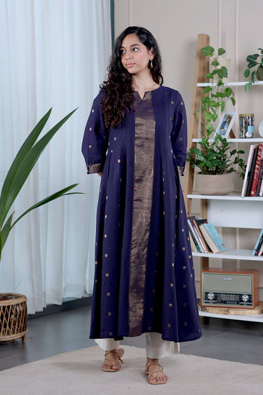 Indigo Blue Zari Dobby South Cotton Women Ankle Kurta