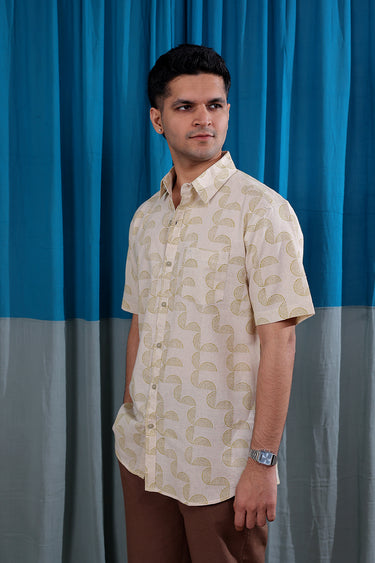 Lime Green Sanganeri Natural Cotton Linen Men Shirt