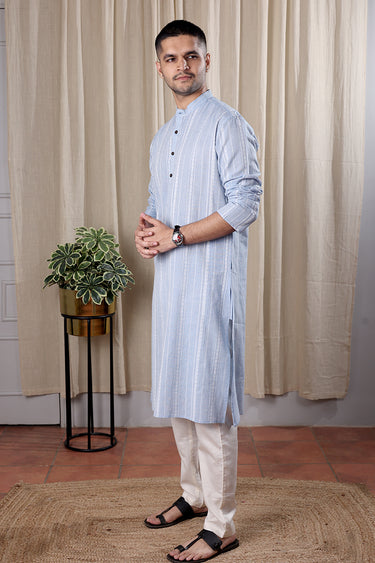 Blue Dobby South Cotton Men Long Kurta Full Sleeves MLKFS252C8