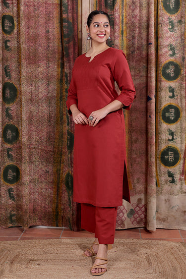Maroon Hand Dyed Cotton Linen Women Long Kurta Long Sleeves WLKLS253C50