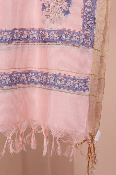 Pastel Pink Sanganeri Rib Chanderi Silk Dupatta