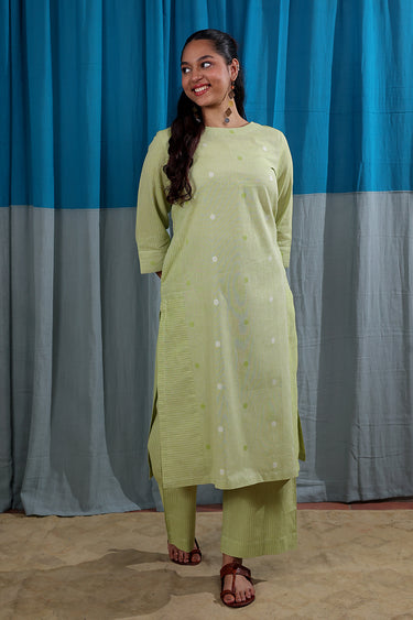 Muted Lime Dobby South Cotton Women Long Kurta